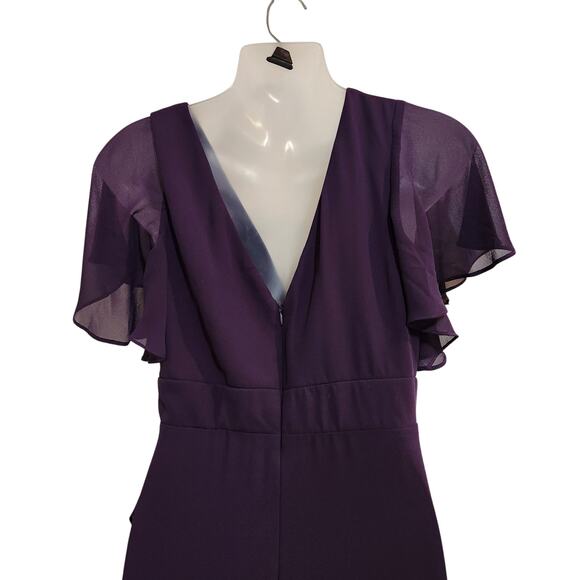 Ever Pretty Purple High Low Elegant Lotus Sleeves Chiffon Bridesmaid Dress Large - Picture 6 of 7